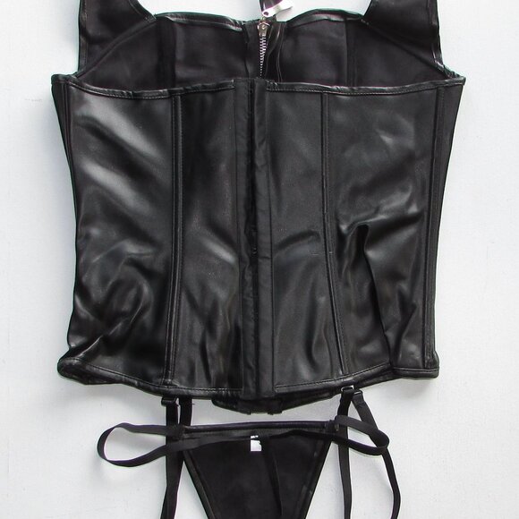 Black Pleather Halter Corset Set - NEW - Picture 9 of 11